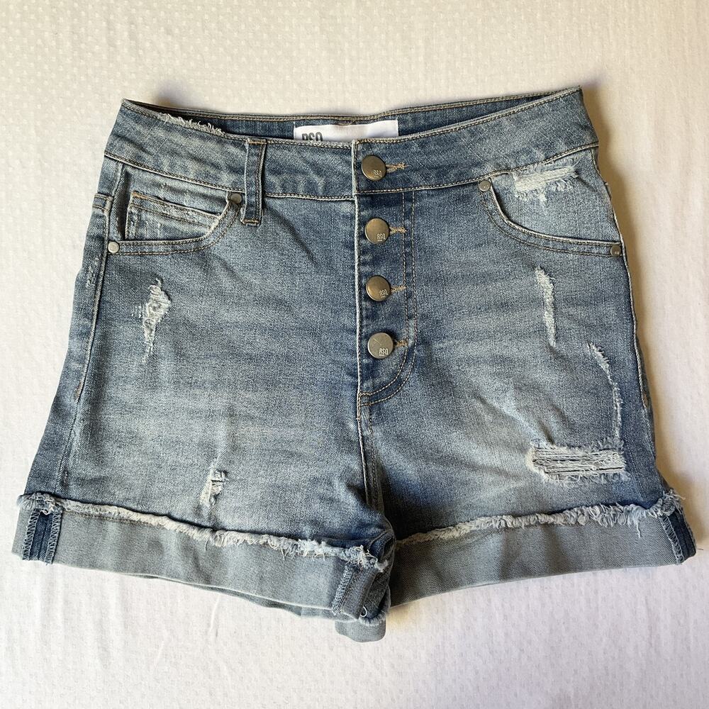 RSQ Women Shorts 0 Blue Denim Distressed Button Cuffed Hem 2.5" Inseam